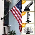 BONWIN Black Flagpole Kits for Outside House, 6 FT Thickened Stainless Steel Porch Wall Flag Pole for 3x5'/4x6' Flag, 1" Anti-Wrap Spinning Flagpole Ring, 180° Adjustable Multi-Position Bracket Holder