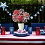 Chunful 6 Pcs 250th Anniversary Patriotic USA Decoration 4th of July Patriotic Flowers 250 Years America Independence Day Artificial Flowers for 4th of July Party Table Centerpieces