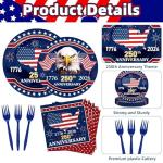 100 Pcs 250th Anniversary Party Supplies - Serves 25, Red White Blue Disposable Tableware, Includes Paper Plates, Napkins, Plastic Forks for 1776-2026 Patriotic Decor, Independence Day, 4th of July