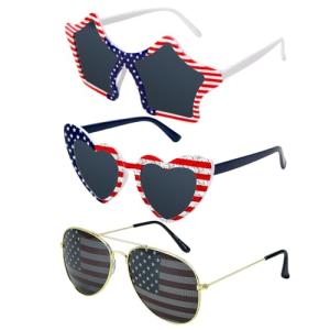 BOARDFEB 3 Pack American Flag Sunglasses, 4th of July Patriotic Party Glasses Red White Blue USA Accessories for Women Men Independence Day Celebration