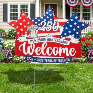 American 250th Anniversary Decorations 1776-2026 USA 250 Years Birthday Yard Signs with Stakes Patriotic 4th of July Freedom Welcome Sign Lawn Garden Decor for House Indoor Outdoor Party Decorations