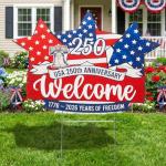American 250th Anniversary Decorations 1776-2026 USA 250 Years Birthday Yard Signs with Stakes Patriotic 4th of July Freedom Welcome Sign Lawn Garden Decor for House Indoor Outdoor Party Decorations