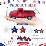 4th of July Decorations Farmhouse Metal Truck with Wooden Stars Patriotic Table Centerpiece 250th Anniversary Independence Day Tabletop Decor Memorial Day Red White and Blue Tiered Tray Decor for Home
