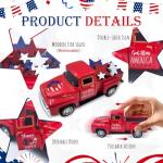 4th of July Decorations Farmhouse Metal Truck with Wooden Stars Patriotic Table Centerpiece 250th Anniversary Independence Day Tabletop Decor Memorial Day Red White and Blue Tiered Tray Decor for Home