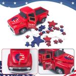4th of July Decorations Farmhouse Metal Truck with Wooden Stars Patriotic Table Centerpiece 250th Anniversary Independence Day Tabletop Decor Memorial Day Red White and Blue Tiered Tray Decor for Home