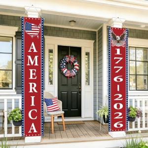 250th Anniversary American Banners - 2 Pack 4th of July Decorations Banner - 1776-2026 250th Anniversary Patriotic Hanging Banner Red White and Blue Independence Day Decor for Indoor Outdoor