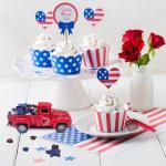 4th of July Decorations Farmhouse Metal Truck with Wooden Stars Patriotic Table Centerpiece 250th Anniversary Independence Day Tabletop Decor Memorial Day Red White and Blue Tiered Tray Decor for Home