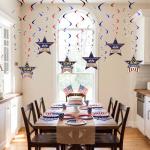 Crtiin 250th Anniversary USA Hanging Swirls Decorations 18 Pcs Red White Blue 250 Years Patriotic Ceiling Streamers 4th of July Hanging Ornaments with Star for American Anniversary Independence Day