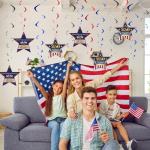 Crtiin 250th Anniversary USA Hanging Swirls Decorations 18 Pcs Red White Blue 250 Years Patriotic Ceiling Streamers 4th of July Hanging Ornaments with Star for American Anniversary Independence Day