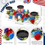 Mumufy 18.5" Big 250th Anniversary Patriotic Table Centerpiece Decor, 4th of July Candle Holder Red White and Blue Artificial Flower Wreath Ring USA American for Memorial Day(Elegant Style)