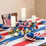 Mumufy 18.5" Big 250th Anniversary Patriotic Table Centerpiece Decor, 4th of July Candle Holder Red White and Blue Artificial Flower Wreath Ring USA American for Memorial Day(Elegant Style)