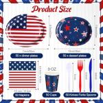 Singhoow 350 Pieces Patriotic Party Supplies 4th of July Party Tableware Set for 50 Guests Include Oval Dinner Plates Dessert Plates USA Napkins Paper Cups Red White Blue Plastic Forks Spoons Knives