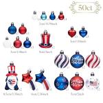 Valery Madelyn Patriotic Ornaments for Memorial Day 4th of July Tree Decorations, 50ct Medium Red White Blue Shatterproof Americana Gnome for Independence Day USA 250th Anniversary Hanging Ball Decor