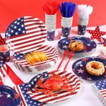 Singhoow 350 Pieces Patriotic Party Supplies 4th of July Party Tableware Set for 50 Guests Include Oval Dinner Plates Dessert Plates USA Napkins Paper Cups Red White Blue Plastic Forks Spoons Knives