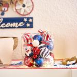 Valery Madelyn Patriotic Ornaments for Memorial Day 4th of July Tree Decorations, 50ct Medium Red White Blue Shatterproof Americana Gnome for Independence Day USA 250th Anniversary Hanging Ball Decor