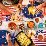 Singhoow 350 Pieces Patriotic Party Supplies 4th of July Party Tableware Set for 50 Guests Include Oval Dinner Plates Dessert Plates USA Napkins Paper Cups Red White Blue Plastic Forks Spoons Knives