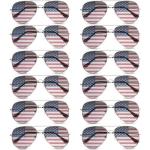 Mepase 12 Pack Flag Sunglasses Bulk American 4th of July Patriotic Sunglasses for Mens Women(Silver Frame)