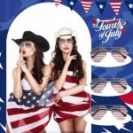 Mepase 12 Pack Flag Sunglasses Bulk American 4th of July Patriotic Sunglasses for Mens Women(Silver Frame)