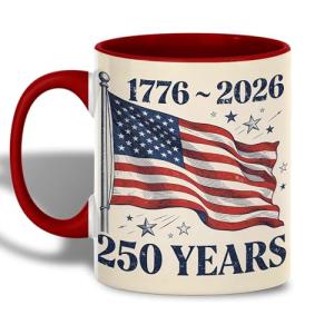 FOLISSE American Flag Vintage Art Ceramic Mug, USA 250 Years Anniversary 1776-2026 Coffee Cup, Patriotic Freedom Illustration Drinkware, Classic Independence Gift for Families, Veterans