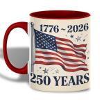 FOLISSE American Flag Vintage Art Ceramic Mug, USA 250 Years Anniversary 1776-2026 Coffee Cup, Patriotic Freedom Illustration Drinkware, Classic Independence Gift for Families, Veterans