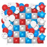 187 Pcs Red and Blue Silver Square Foil Balloons Wall Backdrop & Red White and Blue Balloon Arch Kit, Red White and Blue Decorations For 4th of July Veteran' s Day labor day Nautical birthday Party