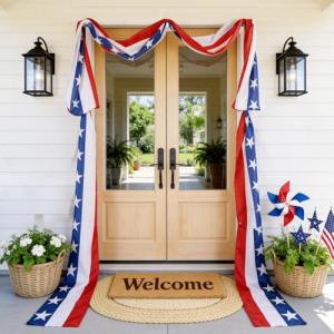 4th of July Decorations - 2 Pack 2x20 FT Patriotic Decorations Bunting Flags with Ribbon Ties - Fourth of July Deals Red White and Blue Independence Day 250th Anniversary Banner Indoor Outdoor Decor