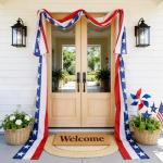 4th of July Decorations - 2 Pack 2x20 FT Patriotic Decorations Bunting Flags with Ribbon Ties - Fourth of July Deals Red White and Blue Independence Day 250th Anniversary Banner Indoor Outdoor Decor