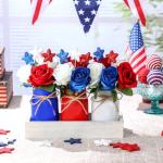 Nuogo 28pcs 4th of July Decorations Patriotic Mason Jar Table Centerpiece with Flowers Star Ornaments Red Blue White Mason Jars Decor Memorial Day Independence Day Party Table Decorations Gift