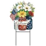 Amyhill 1 Pcs 4th of July Outdoor Decorations Patriotic Memorial Day Garden Stakes Mason Jars Welcome Yard Signs Decor Red White Blue Garden Stakes for Independence Patio Lawn Walkway Outside