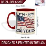 FOLISSE American Flag Vintage Art Ceramic Mug, USA 250 Years Anniversary 1776-2026 Coffee Cup, Patriotic Freedom Illustration Drinkware, Classic Independence Gift for Families, Veterans