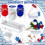 Nuogo 28pcs 4th of July Decorations Patriotic Mason Jar Table Centerpiece with Flowers Star Ornaments Red Blue White Mason Jars Decor Memorial Day Independence Day Party Table Decorations Gift