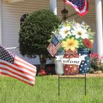 Amyhill 1 Pcs 4th of July Outdoor Decorations Patriotic Memorial Day Garden Stakes Mason Jars Welcome Yard Signs Decor Red White Blue Garden Stakes for Independence Patio Lawn Walkway Outside