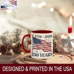 FOLISSE American Flag Vintage Art Ceramic Mug, USA 250 Years Anniversary 1776-2026 Coffee Cup, Patriotic Freedom Illustration Drinkware, Classic Independence Gift for Families, Veterans