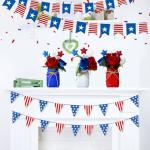 Nuogo 28pcs 4th of July Decorations Patriotic Mason Jar Table Centerpiece with Flowers Star Ornaments Red Blue White Mason Jars Decor Memorial Day Independence Day Party Table Decorations Gift