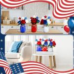 Nuogo 28pcs 4th of July Decorations Patriotic Mason Jar Table Centerpiece with Flowers Star Ornaments Red Blue White Mason Jars Decor Memorial Day Independence Day Party Table Decorations Gift