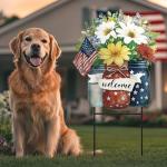 Amyhill 1 Pcs 4th of July Outdoor Decorations Patriotic Memorial Day Garden Stakes Mason Jars Welcome Yard Signs Decor Red White Blue Garden Stakes for Independence Patio Lawn Walkway Outside