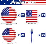 100 Pcs USA Flag Tableware Set – Serves 25, Red White Blue Disposable Party Supplies, Includes Paper Plates, Napkins, and Plastic Forks for Independence Day, 4th of July, Patriotic Table Decorations