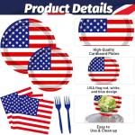 100 Pcs USA Flag Tableware Set – Serves 25, Red White Blue Disposable Party Supplies, Includes Paper Plates, Napkins, and Plastic Forks for Independence Day, 4th of July, Patriotic Table Decorations