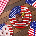 100 Pcs USA Flag Tableware Set – Serves 25, Red White Blue Disposable Party Supplies, Includes Paper Plates, Napkins, and Plastic Forks for Independence Day, 4th of July, Patriotic Table Decorations