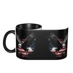 Yamegoun Eagle USA Flag Coffee Mug Novelty Ceramic Coffee Cup Gifts for Women Men Birthday Home Office Cafe Use Microwave Dishwasher Safe 11oz