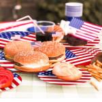 100 Pcs USA Flag Tableware Set – Serves 25, Red White Blue Disposable Party Supplies, Includes Paper Plates, Napkins, and Plastic Forks for Independence Day, 4th of July, Patriotic Table Decorations