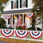 GOAUS 3x6 Ft American Bunting Flags with Grommets&Zip Ties, 4th July 250 Anniversary Decorations Outdoor USA Patriotic Pleated Fan Banners, Red White and Blue Decor for Memorial Day (Set of 4)