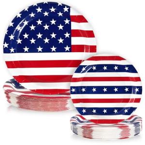 50 Pcs American Flag Patriotic Party Supplies, Red White and Blue Paper Plates, 7" & 9" Disposable Dinner Dessert Tableware Set for Veterans Election Day 4th of July Independence Day Decorations