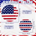 50 Pcs American Flag Patriotic Party Supplies, Red White and Blue Paper Plates, 7" & 9" Disposable Dinner Dessert Tableware Set for Veterans Election Day 4th of July Independence Day Decorations