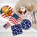 150Pcs 4th of July Patriotic Decorations, American Flag Red White and Blue Disposable Paper Plates and Napkins for Independence Day, Veterans Day, Memorial Day, Election Day Party Supplies, Serves 50