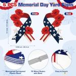 LawnIdyll 6Pcs Memorial Day Yard Signs with Metal Stakes, Patriotic American Flag Poppy Flower Ribbon Outdoor Decorations, Double Sided Waterproof Lawn Garden Decor for Veterans Day Cemetery Tribute