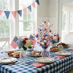 CRCZK 4th of July Table Tree Decorations with LEDs, 250 Anniversary USA Independence Day Table Centerpiece,Rustic Farmhouse Memorial Day Decorations Patriotic Decorations Red White Blue Decoration