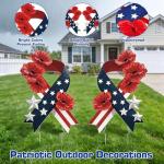 LawnIdyll 6Pcs Memorial Day Yard Signs with Metal Stakes, Patriotic American Flag Poppy Flower Ribbon Outdoor Decorations, Double Sided Waterproof Lawn Garden Decor for Veterans Day Cemetery Tribute