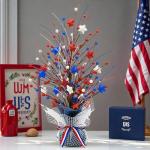 CRCZK 4th of July Table Tree Decorations with LEDs, 250 Anniversary USA Independence Day Table Centerpiece,Rustic Farmhouse Memorial Day Decorations Patriotic Decorations Red White Blue Decoration