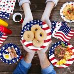 150Pcs 4th of July Patriotic Decorations, American Flag Red White and Blue Disposable Paper Plates and Napkins for Independence Day, Veterans Day, Memorial Day, Election Day Party Supplies, Serves 50